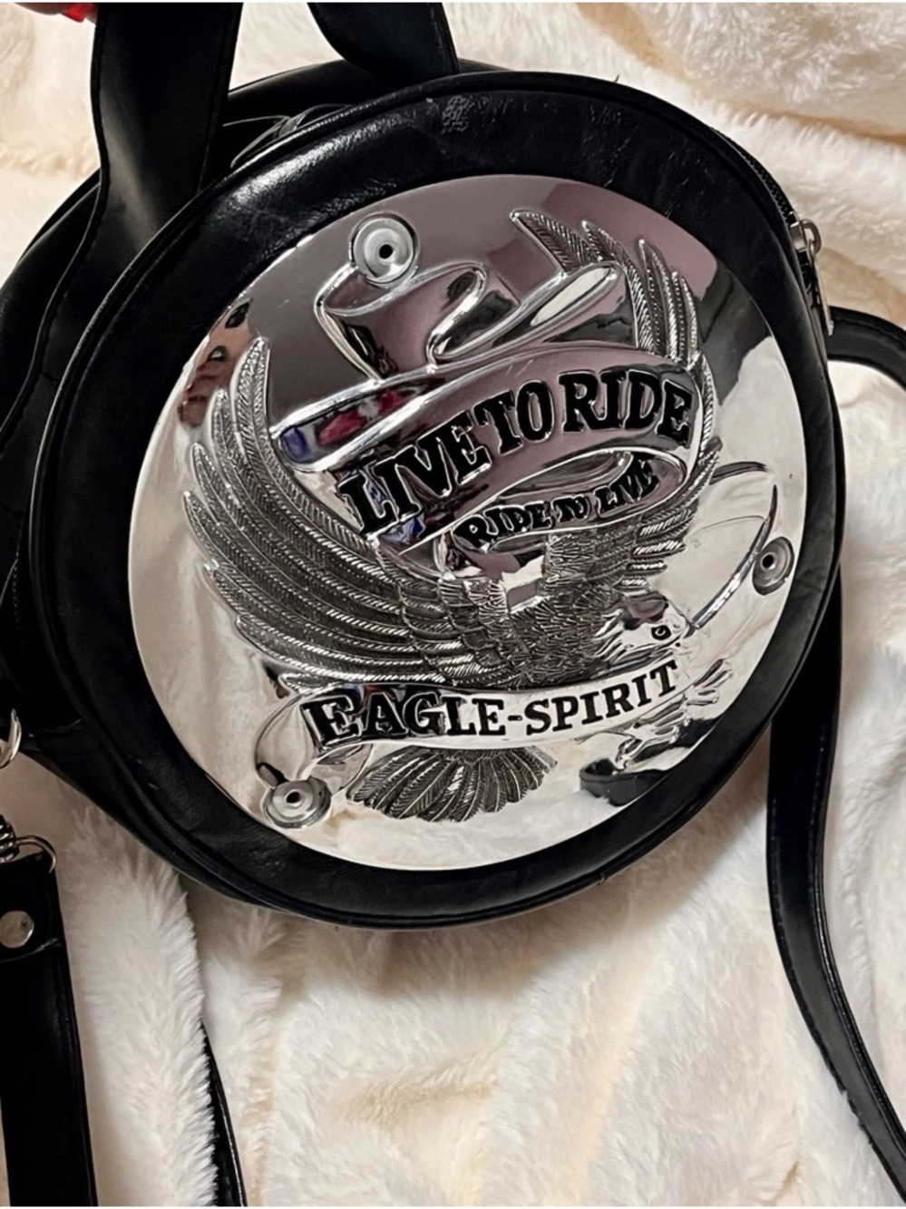 Live to Ride Eagle-Spirit Round Black Crossbody Bag